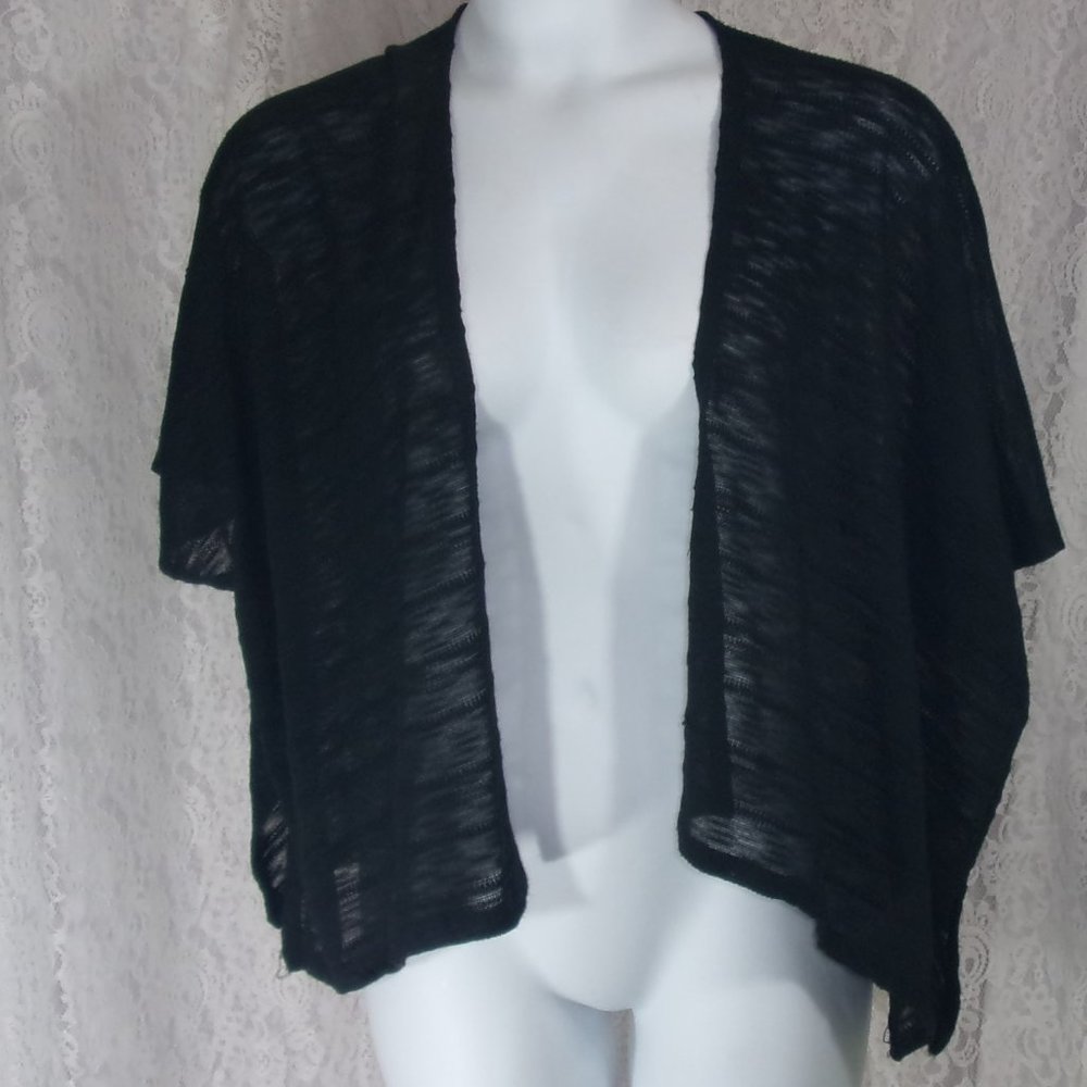 Black Lace Accent  Open Knit Jacket Shrug One Size Fits Most
